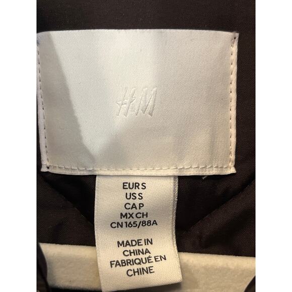 H&M Women Small Quilted Jacket Dark Brown Corduroy Collar Boxy Fit - Picture 8 of 11